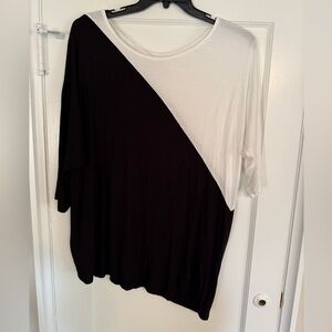 INC International Concepts Black and Cream 3/4 Sleeve Top Plus Size 2X